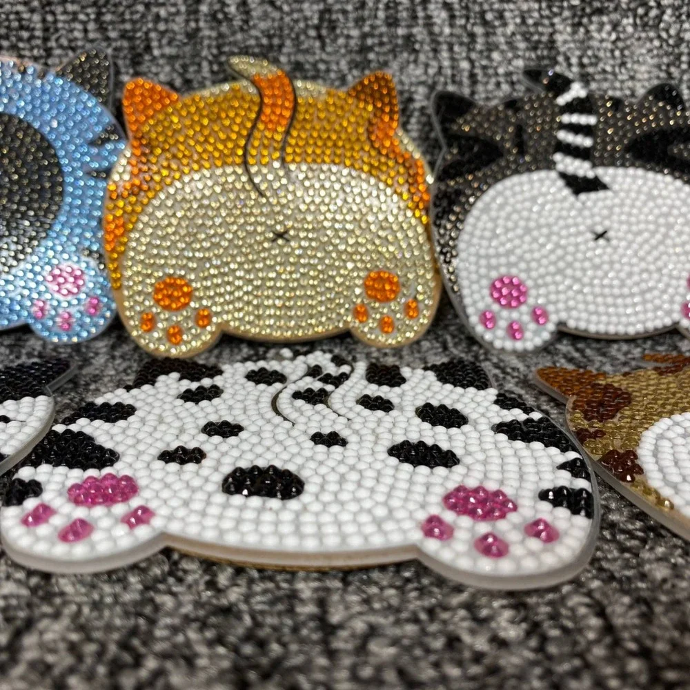 Unbranded Cat Butt Coaster Set 8pc Multicolor Rhinestone Diamond Art Home Decor